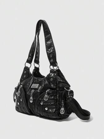 Grunge Punk New Punk Rock Chic Ladies Shoulder Tote Bag, Darkcore Motorcycle Handbag For Women